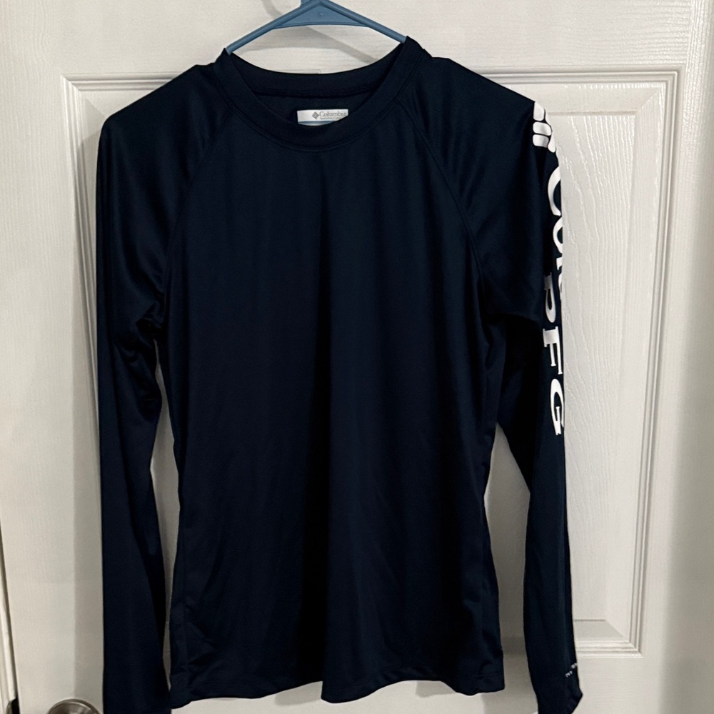Columbia PFG Navy Long-Sleeve Performance Top with White Sleeve Logo